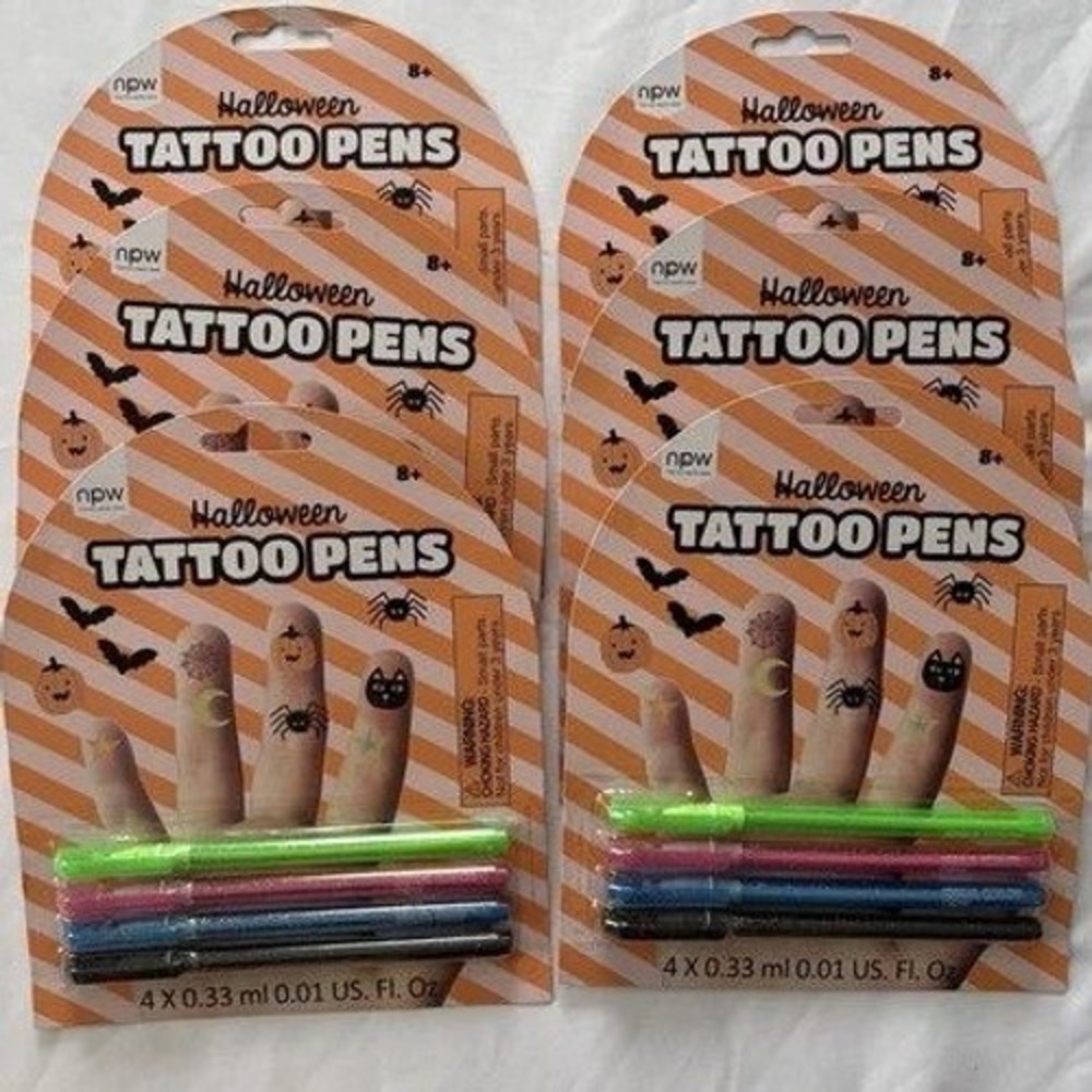Halloween Tattoo Pens Kids Multicolor Glitter 6 Pack Spooky Body Art Costume DIY